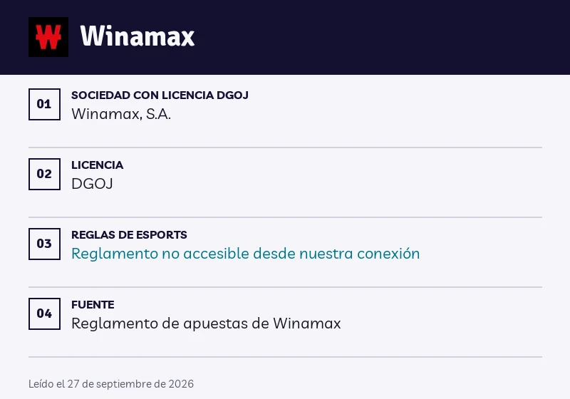 Ficha de Winamax: aplazamientos, formato y walkover